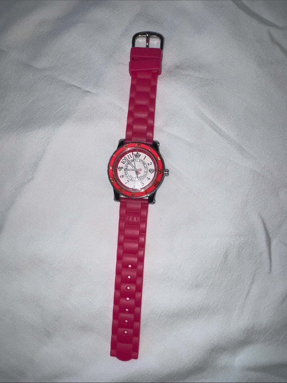 Juicy Couture Hot Pink Silicone Strap Watch with White Dial